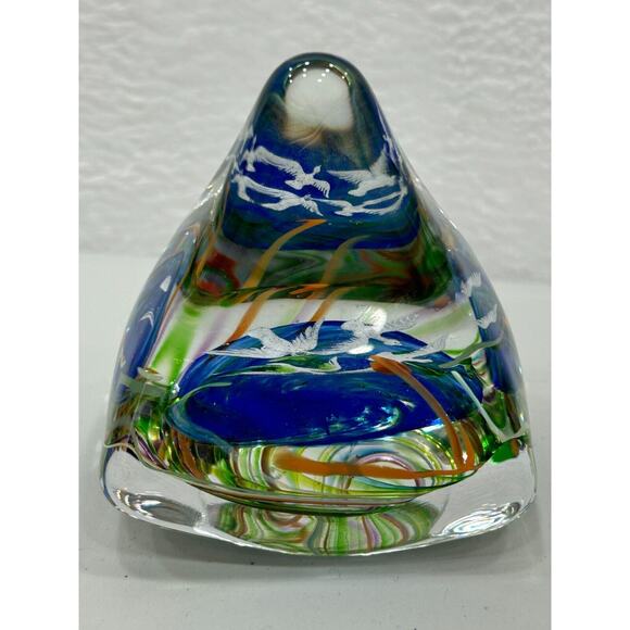 Art Glass Fred Wilkerson Multicolor Hand Blown Glass Birds Paperweight Signed - Picture 4 of 11